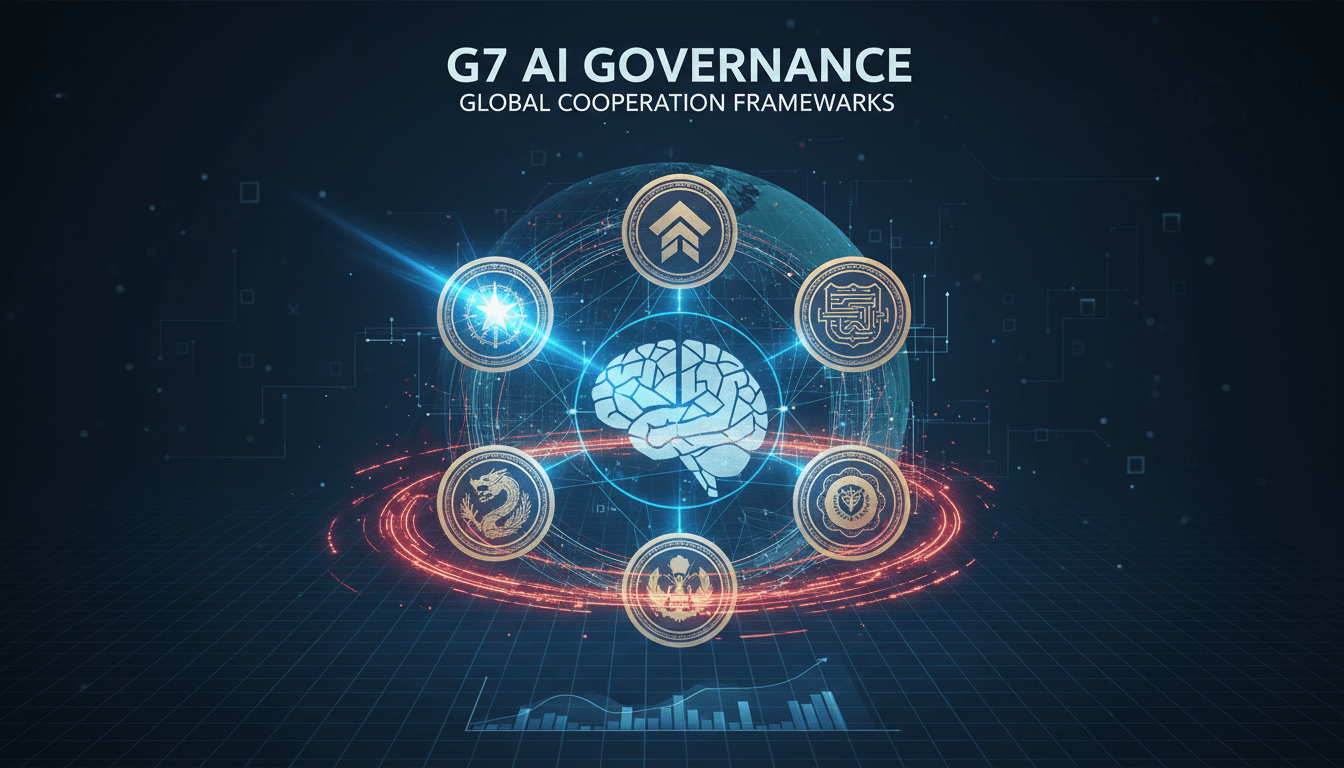 G7 leaders discussing AI governance at the summit in France.