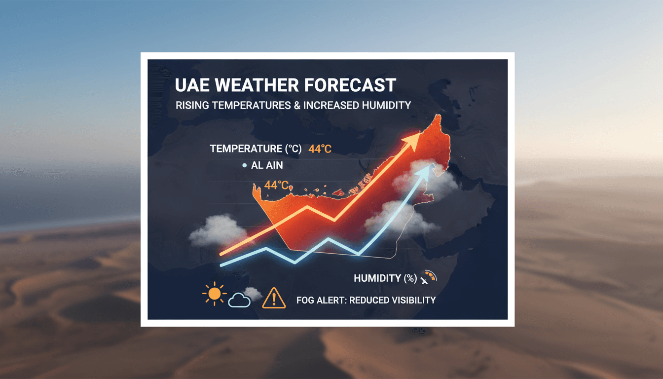 A scenic view of the UAE skyline under clear skies with rising temperatures.