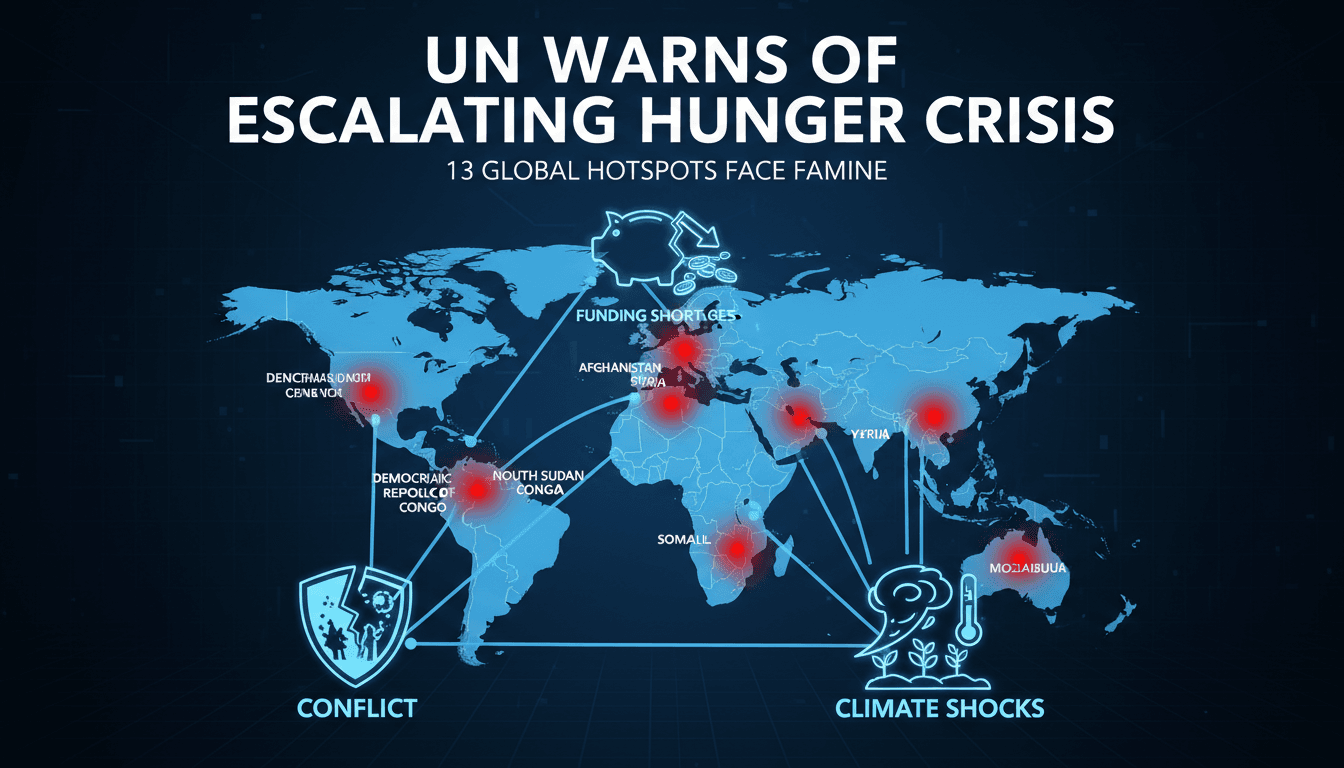 Map highlighting the 13 global hotspots facing acute hunger risks.