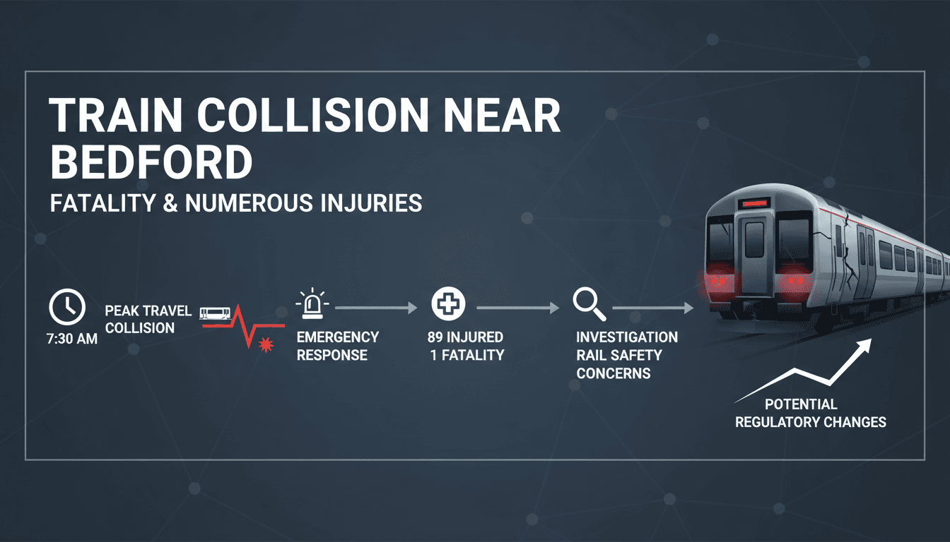 Emergency services responding to the train collision near Bedford.