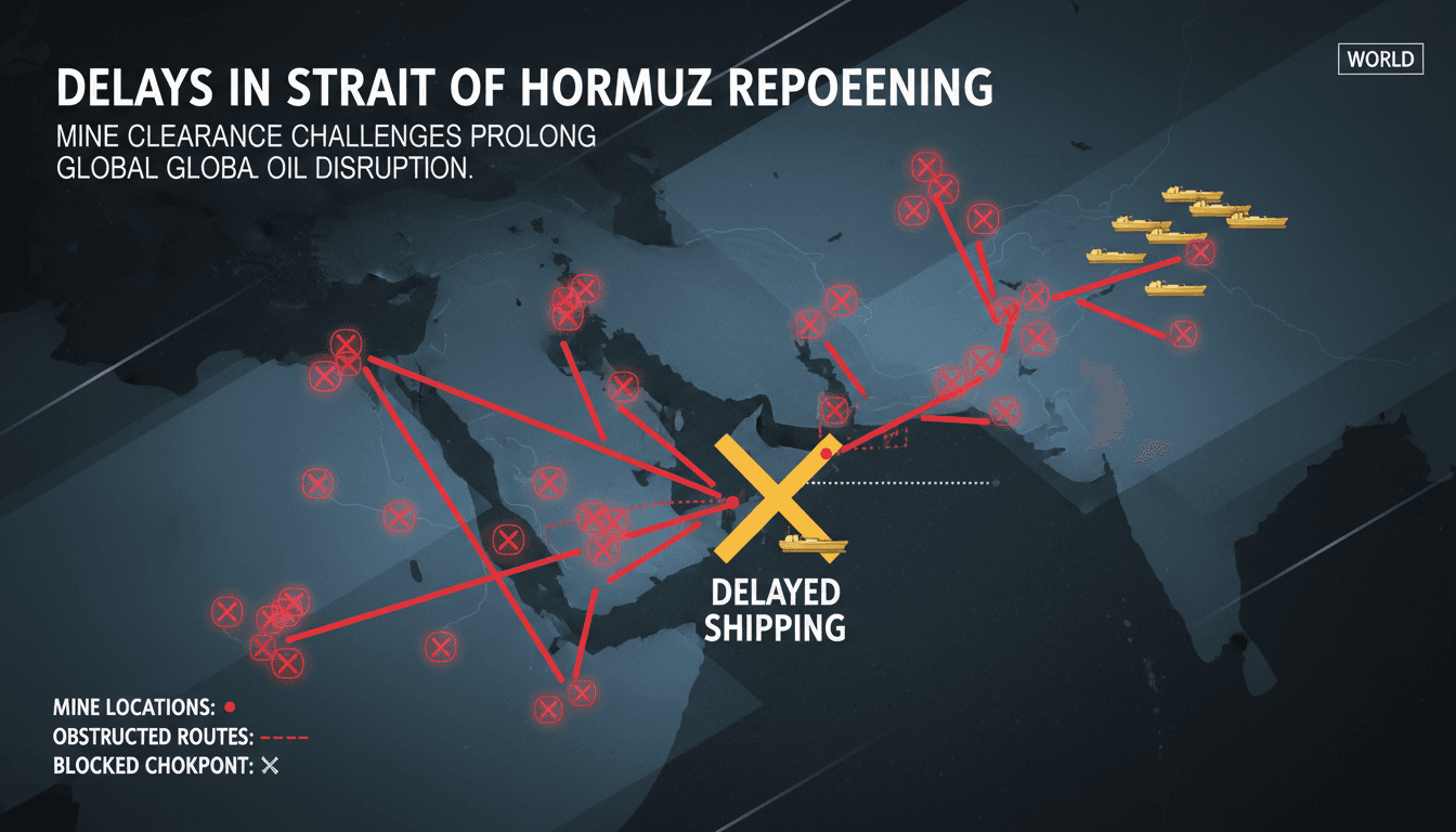 Delays in Strait of Hormuz reopening due to mine clearance challenges