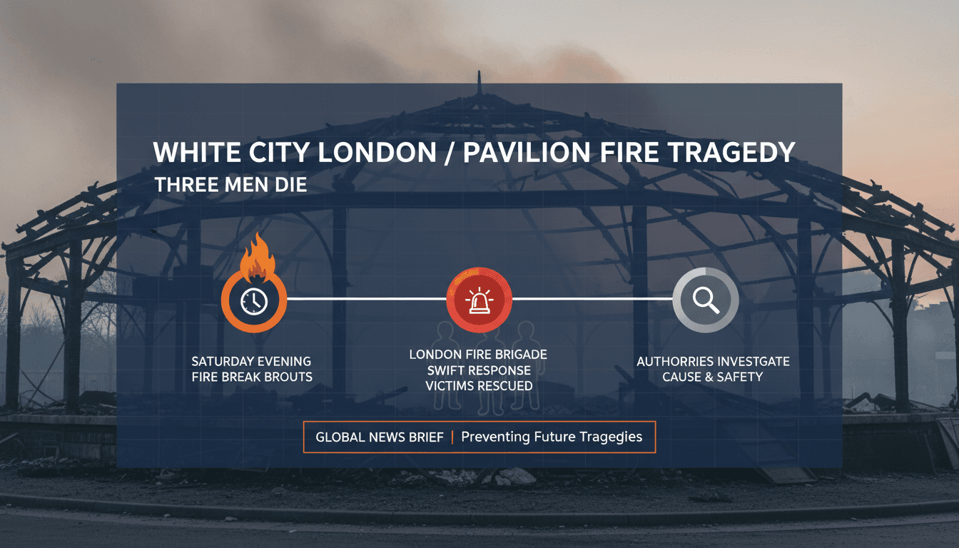 Firefighters responding to a fire at a pavilion in White City, London.