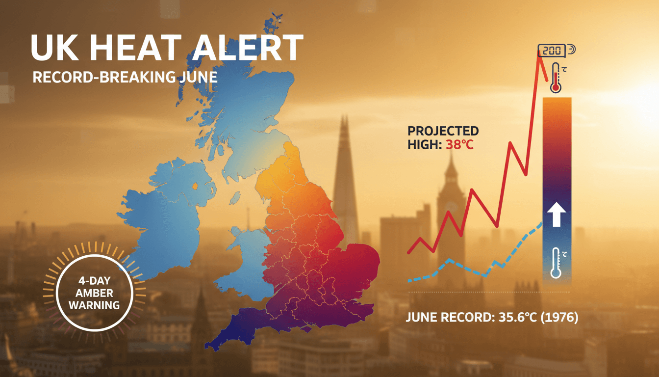 A graphic showing the UK heatwave temperatures and health advisories.