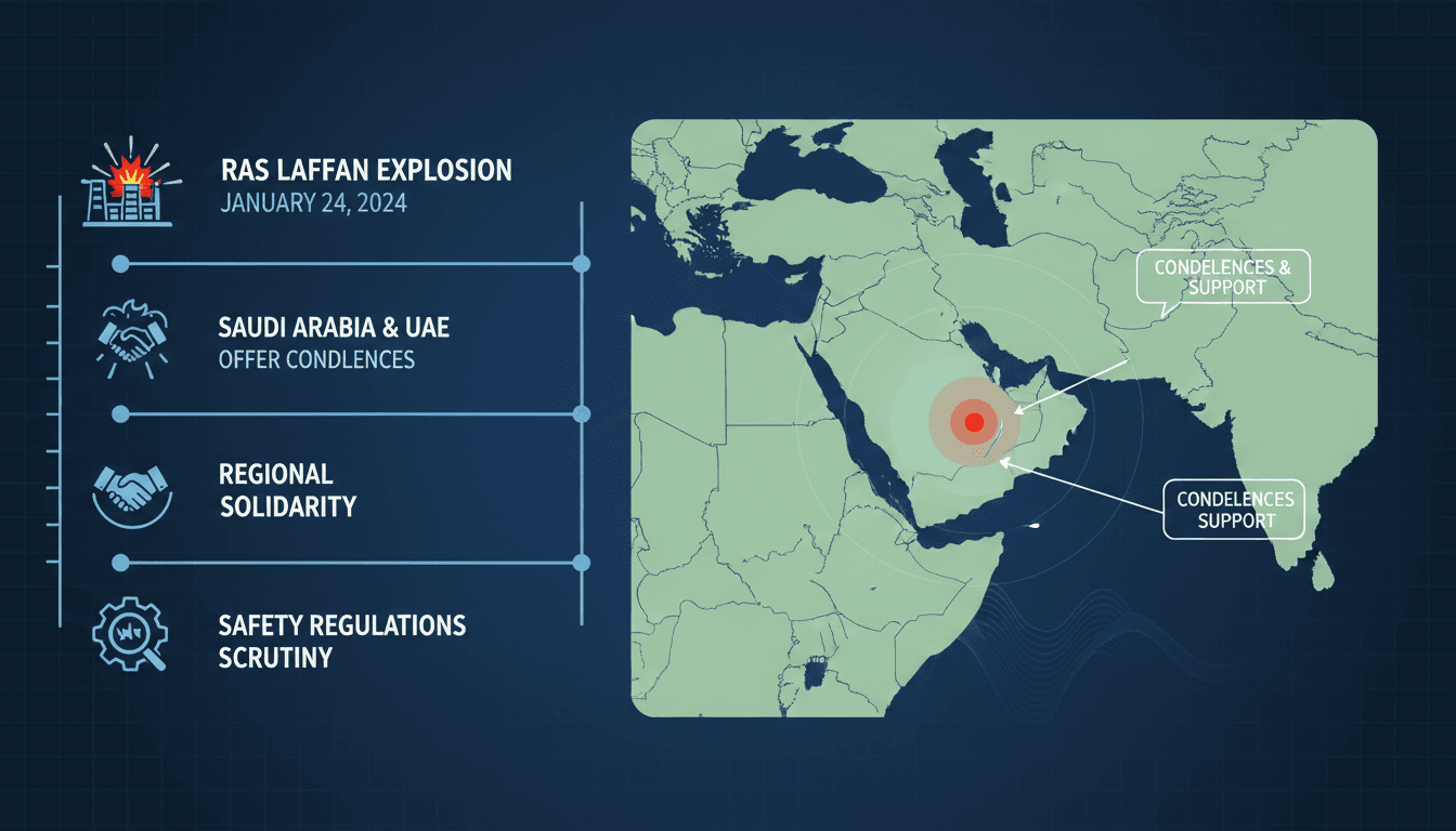 Explosion at Ras Laffan Industrial City in Qatar with emergency response efforts.
