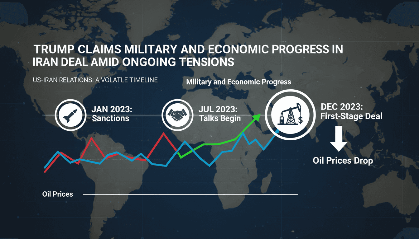 President Trump discussing military and economic progress in Iran deal.