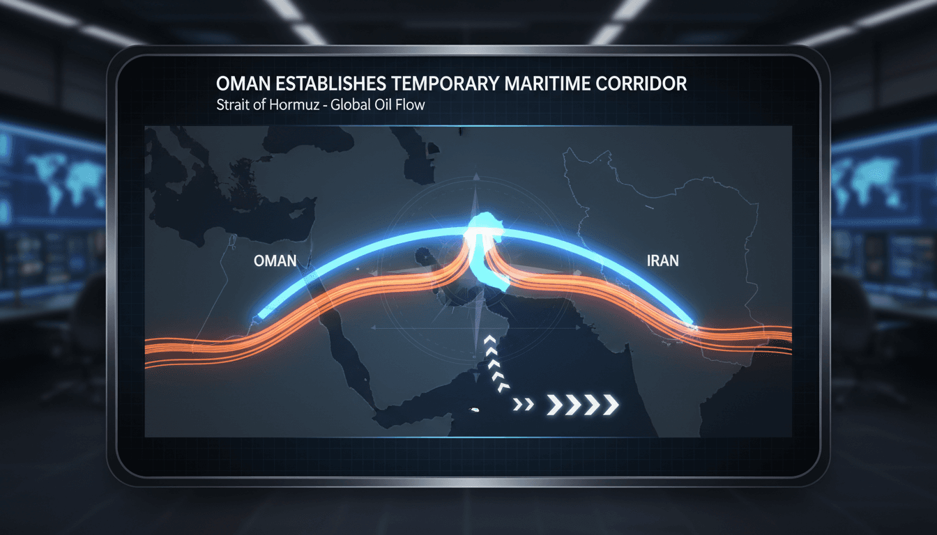 A map highlighting the Strait of Hormuz and the new maritime corridor established by Oman.
