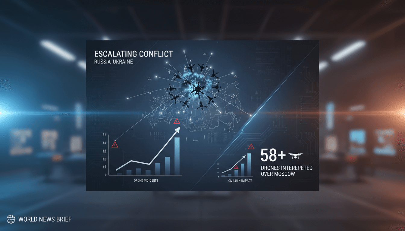 Moscow intercepts nearly 60 drones amid escalating Russia-Ukraine conflict