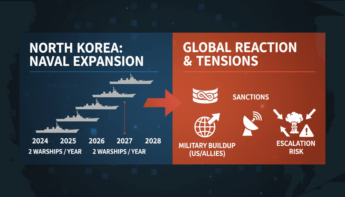 North Korean naval ship under construction with military personnel