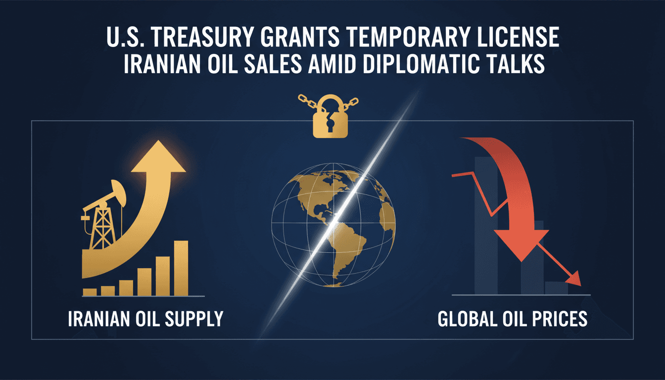 U.S. Treasury building with an overlay of oil barrels and diplomatic symbols.