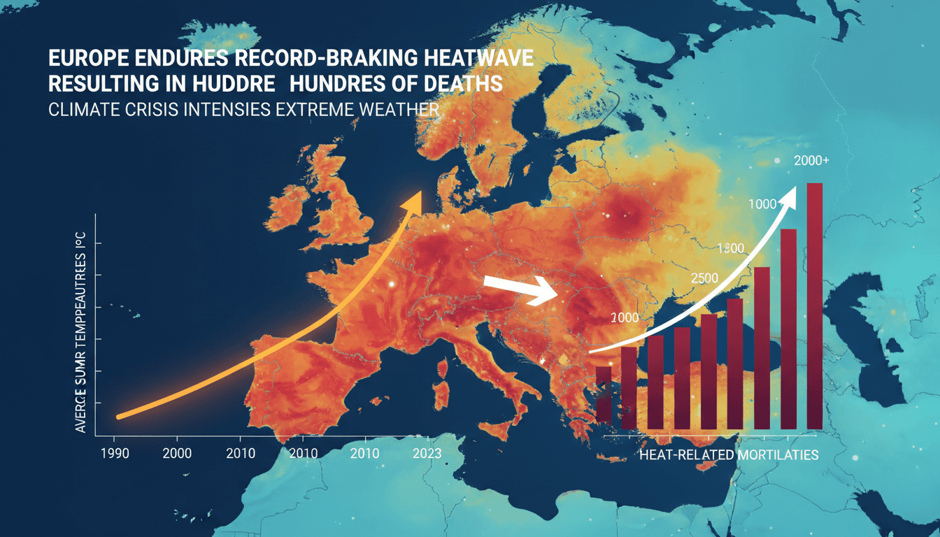 A graphic showing the impact of the heatwave on European cities and health statistics.