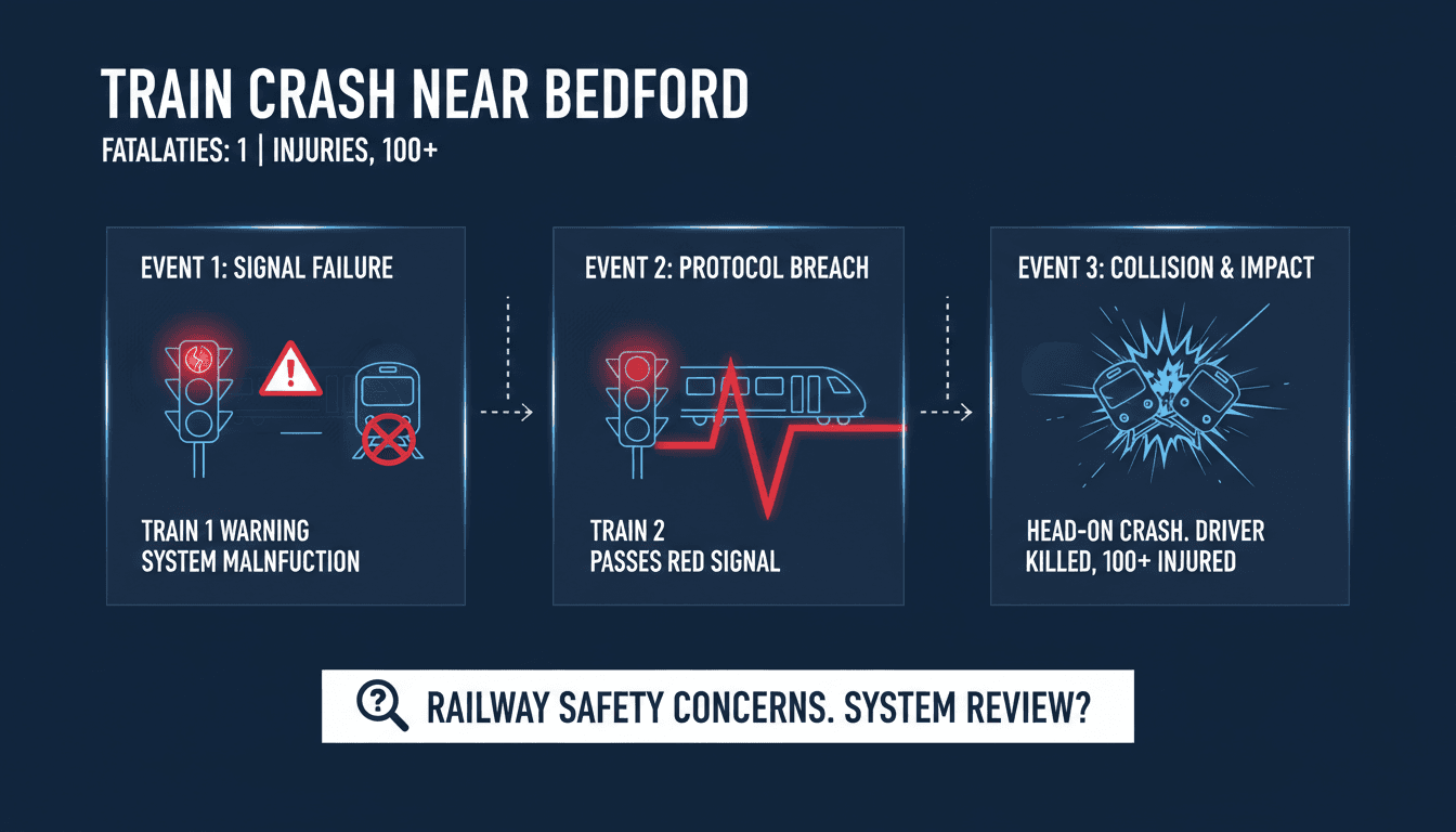 Train crash near Bedford results in one fatality and over 100 injuries