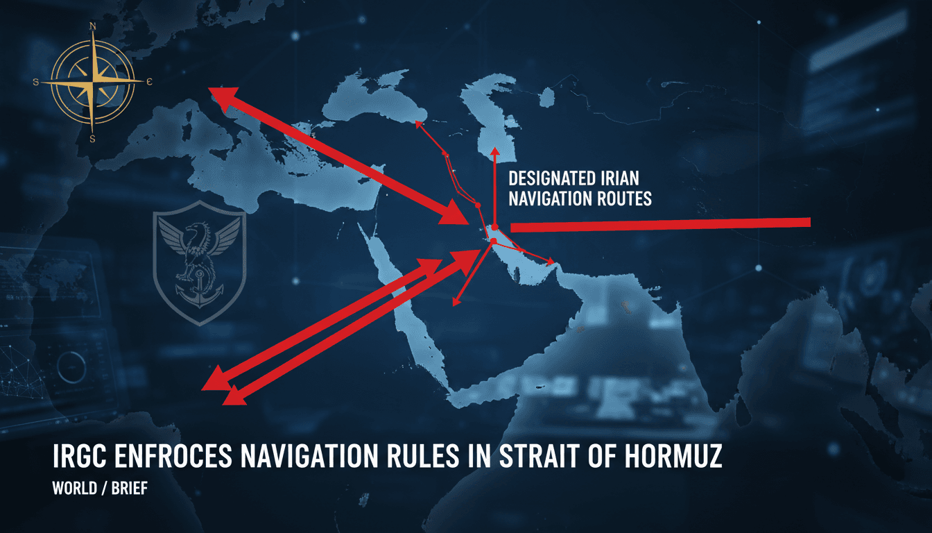Map illustrating the Strait of Hormuz and IRGC navigation routes