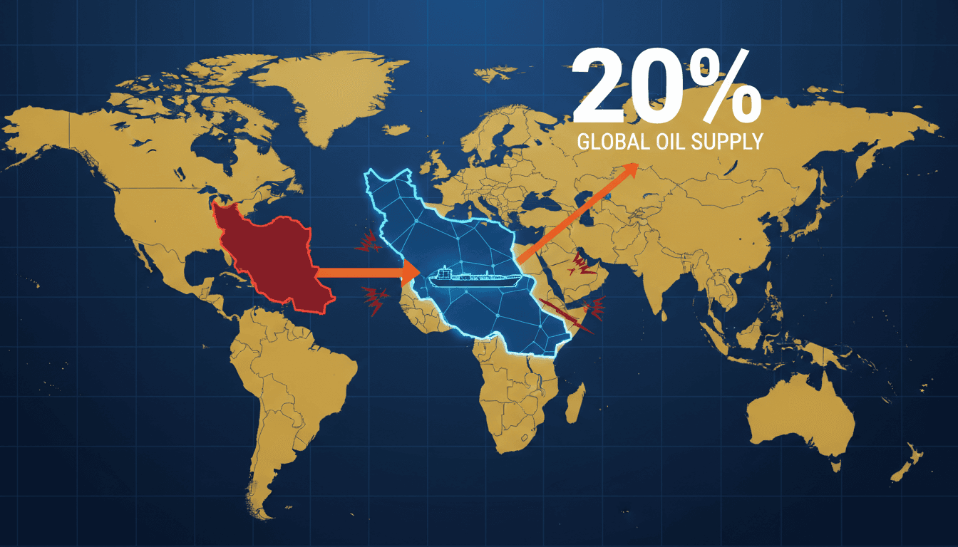 Map highlighting the Strait of Hormuz and its significance for global oil trade.
