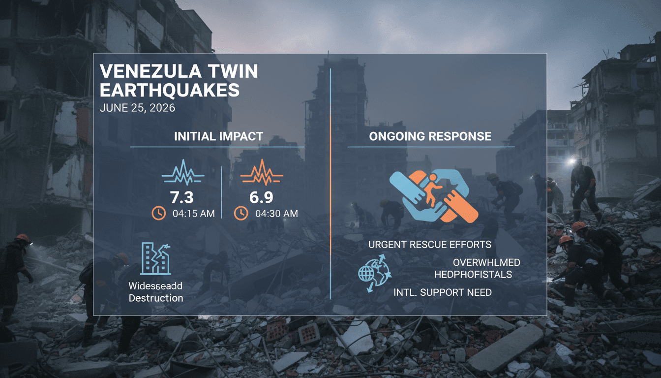 Rescue teams working amidst the rubble in Venezuela after twin earthquakes.