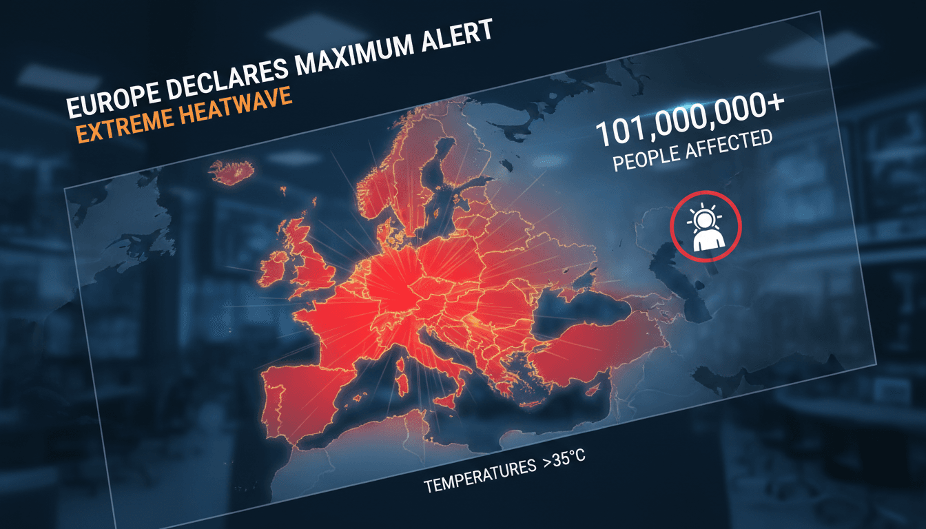 A map showing the regions in Europe affected by the extreme heatwave.
