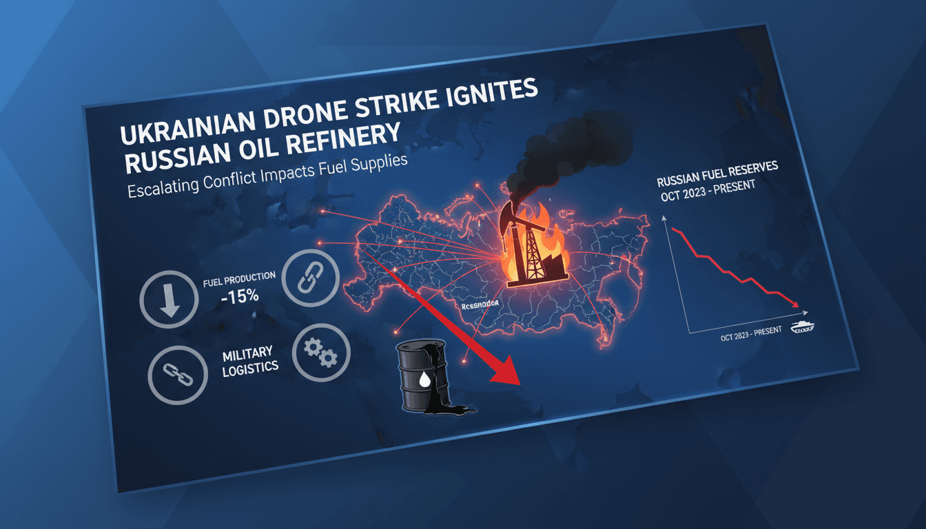 Ukrainian drone strike ignites fire at Russian oil refinery
