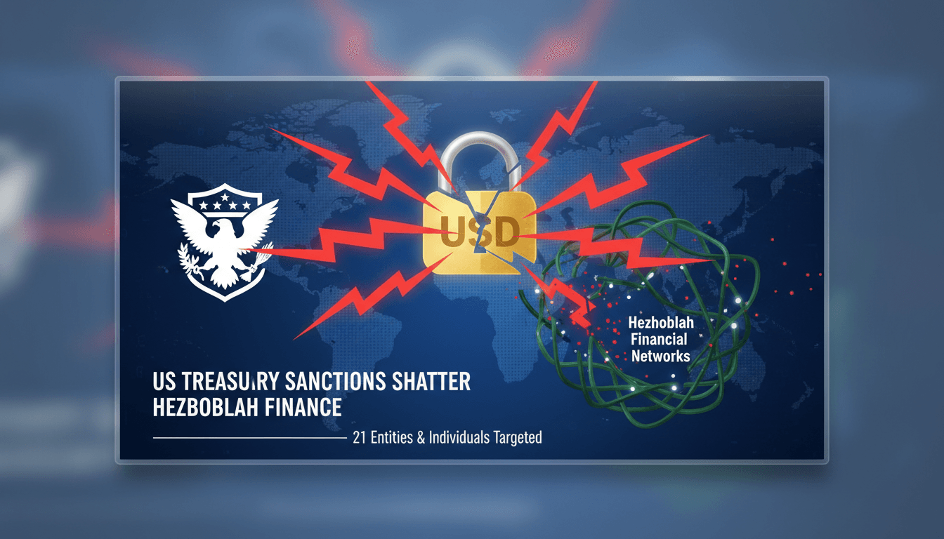 U.S. Treasury building with a focus on sanctions against Hezbollah.