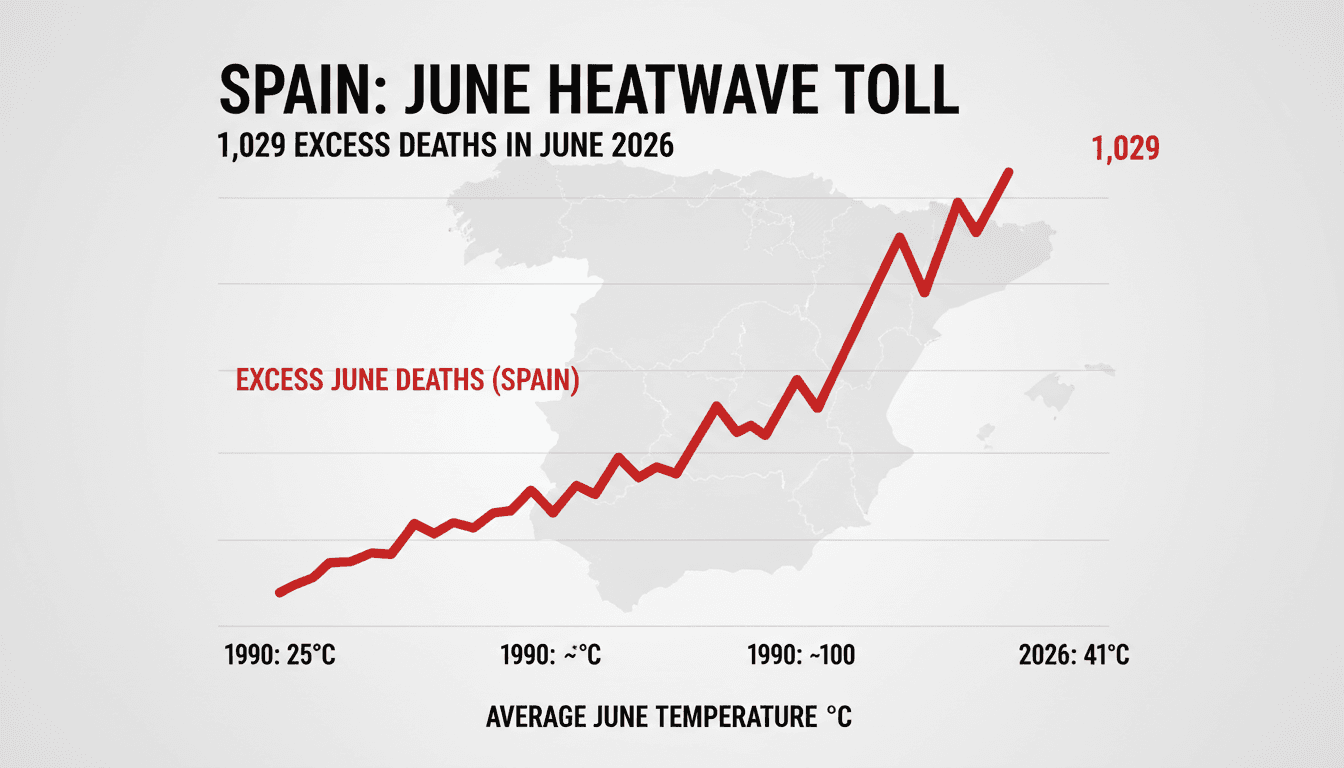 Graph showing the rise in temperatures and excess deaths in Spain during June 2026.