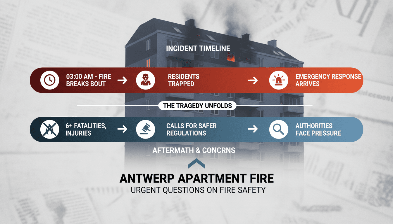 Firefighters responding to a blaze in an Antwerp apartment block.
