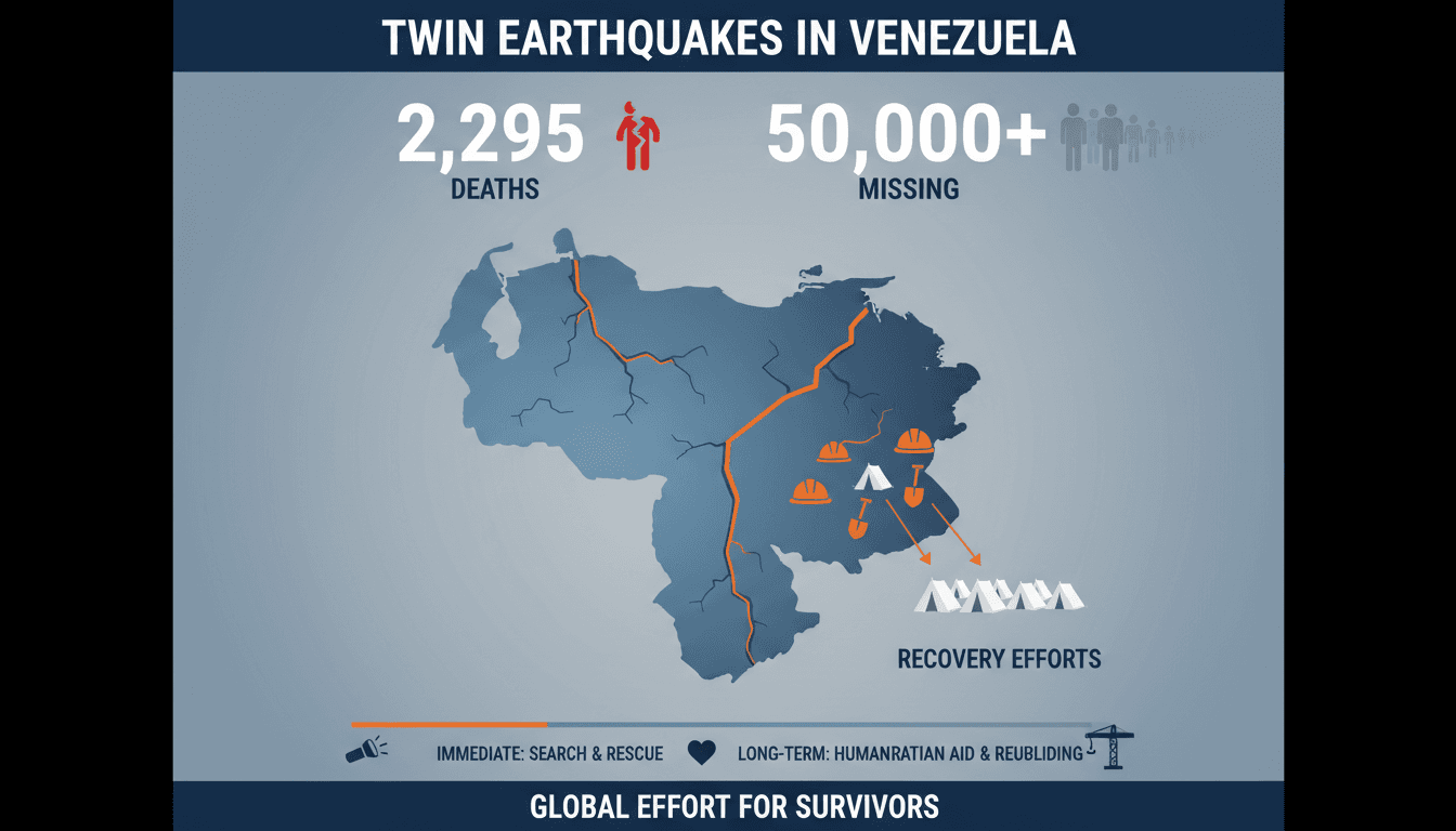 Aerial view of the destruction caused by the twin earthquakes in Venezuela.