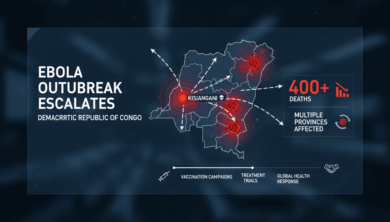 Map showing the spread of the Ebola outbreak in the Democratic Republic of Congo.