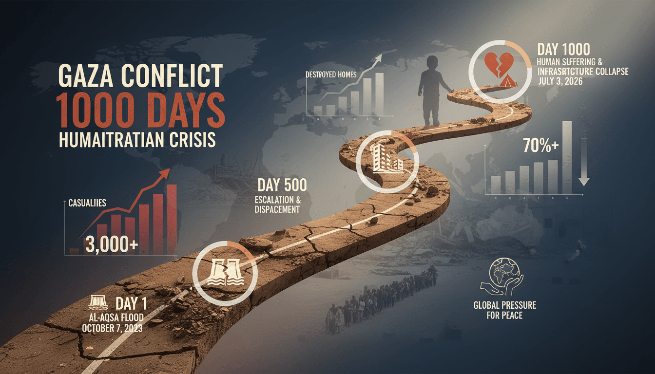 A visual representation of the Gaza conflict's timeline and humanitarian impact.