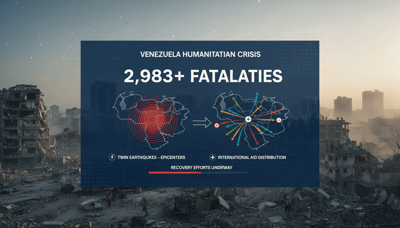 Aerial view of destruction in Venezuela following twin earthquakes.