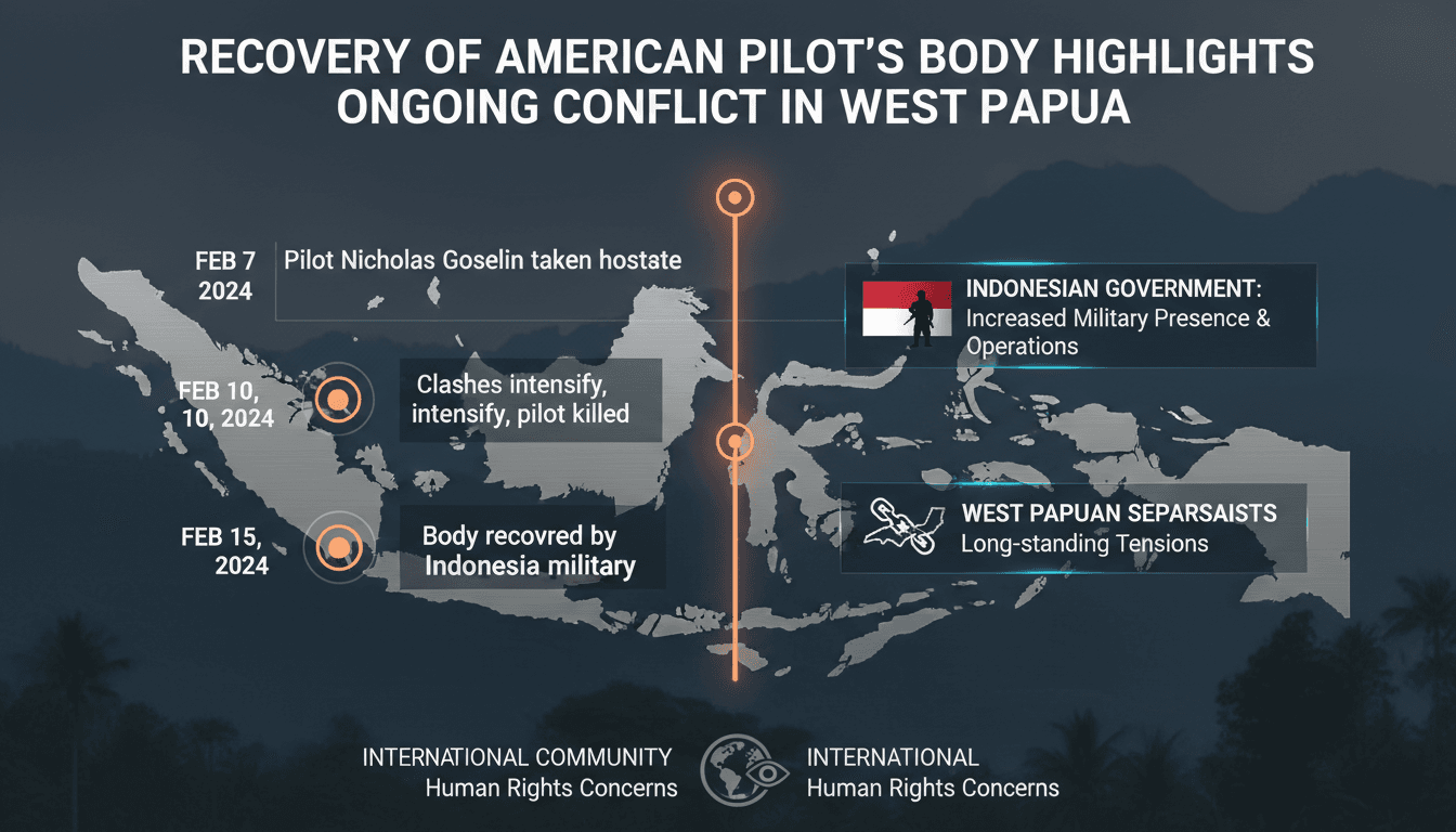 Indonesian troops recovering the body of American pilot Nicholas Goselin in West Papua.