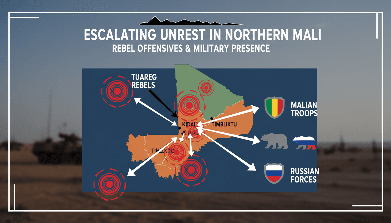 Map showing recent attacks by Tuareg-led rebels in northern Mali.
