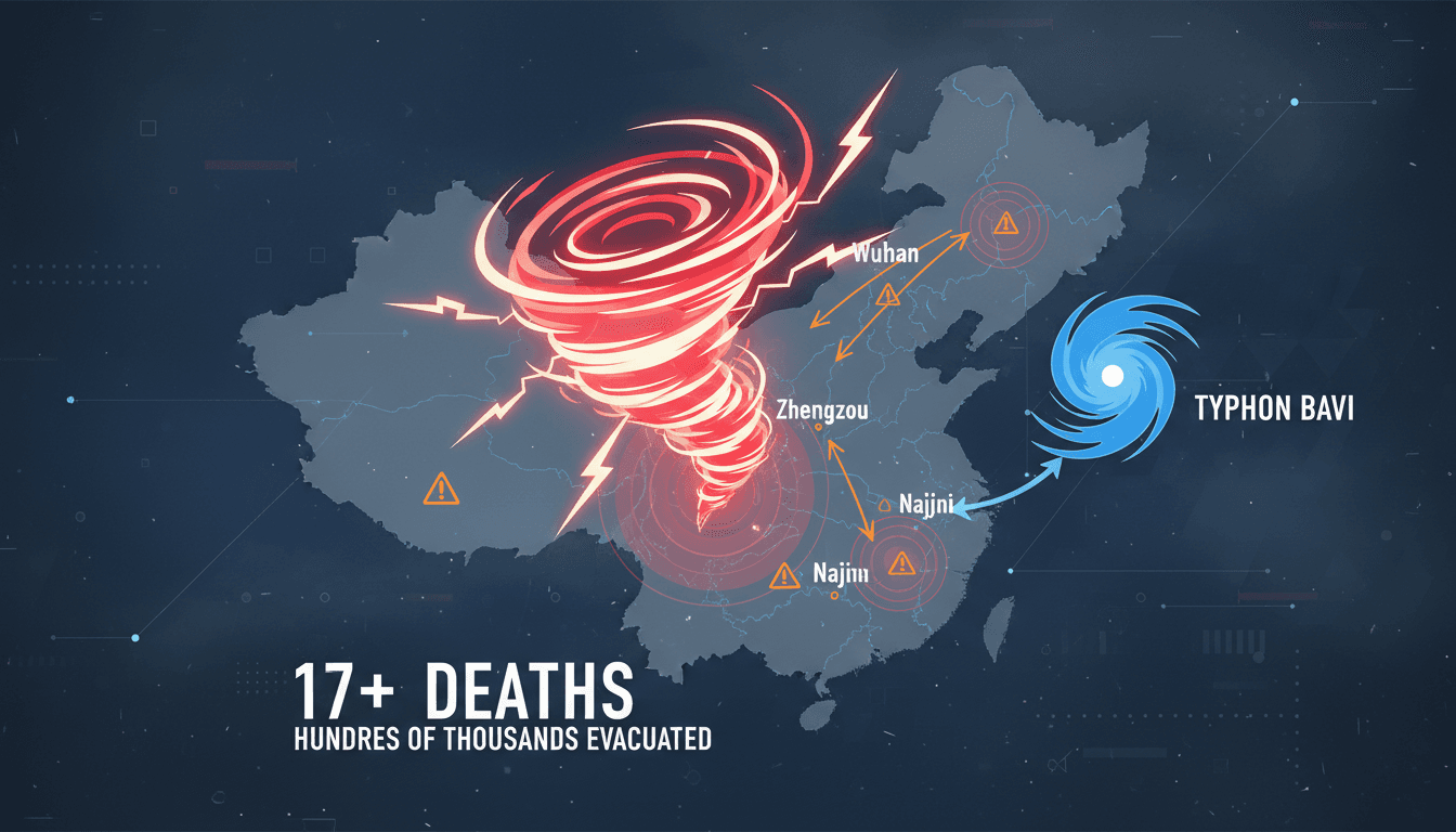 Severe storms and tornadoes in central China cause at least 17 deaths and mass evacuations