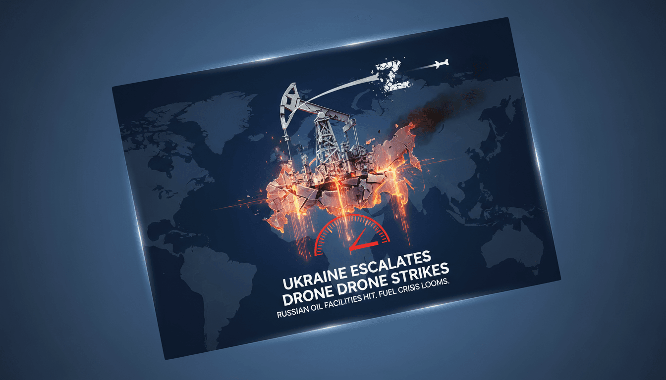 A drone strike targeting a Russian oil facility amidst the ongoing conflict.