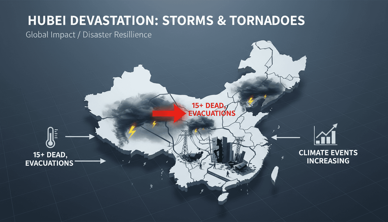 Destruction caused by severe storms and tornadoes in Hubei province, China.