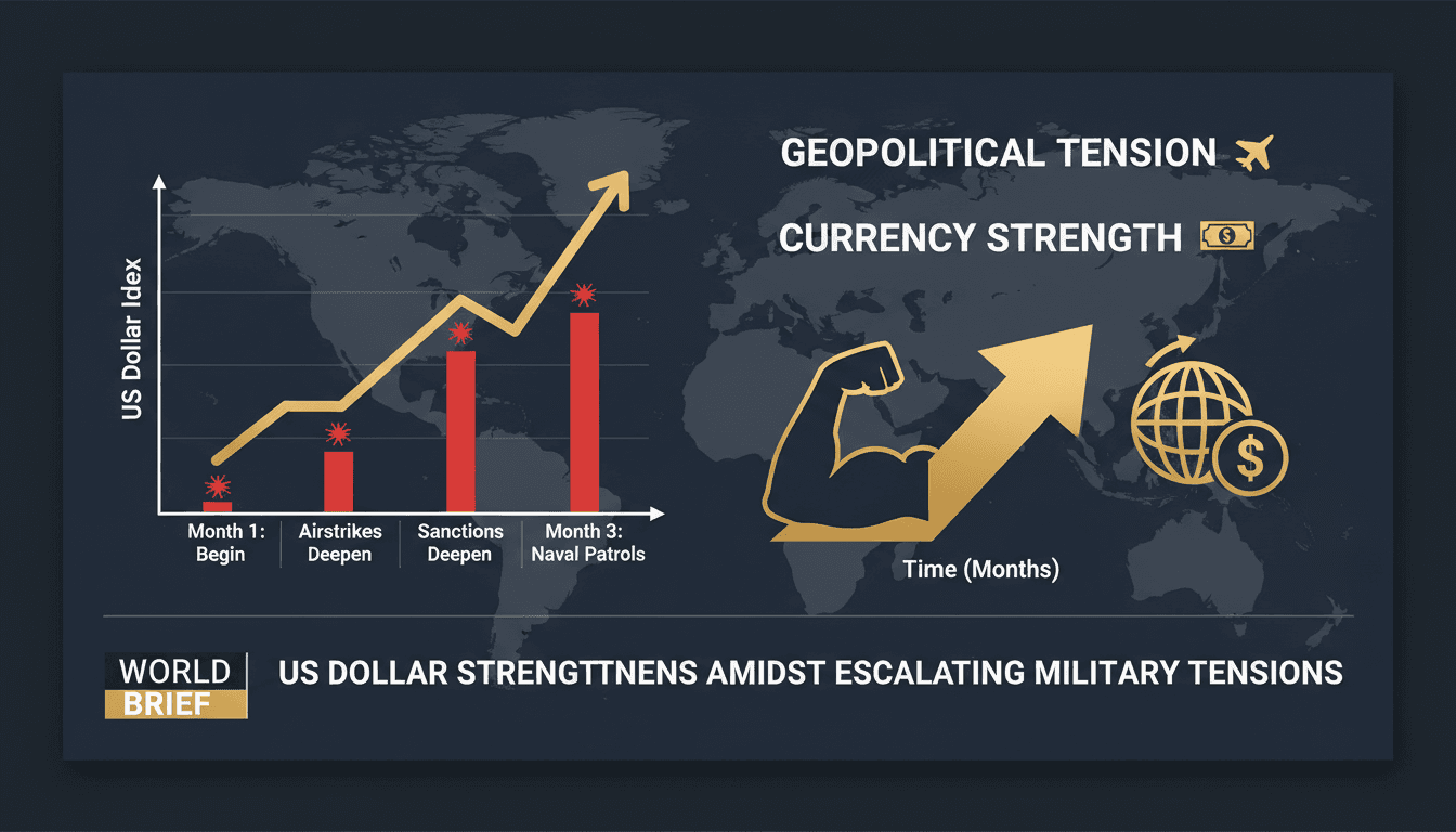 US dollar symbol with a backdrop of military conflict imagery