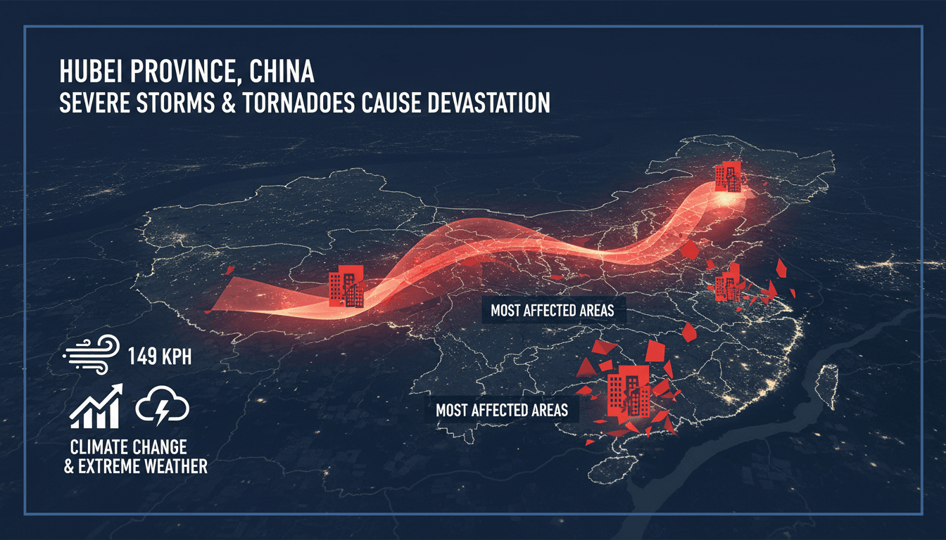 Destruction caused by tornadoes in Hubei province, China