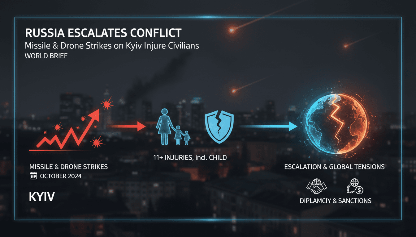 A dramatic image depicting the aftermath of missile strikes in Kyiv.