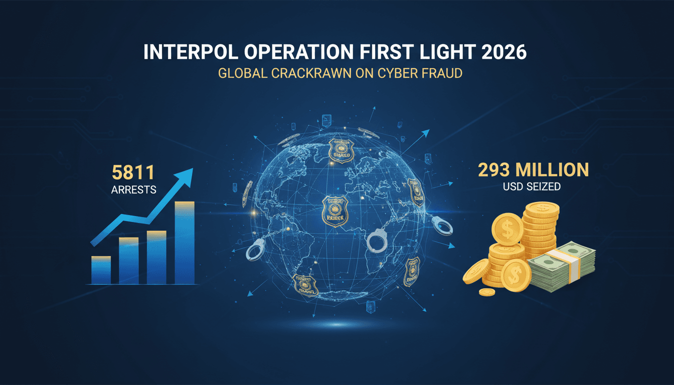 Infographic detailing the results of Interpol's Operation First Light 2026.