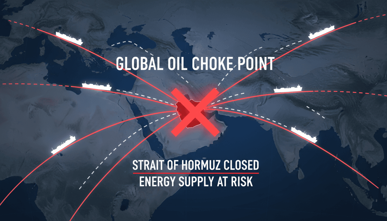 Map highlighting the Strait of Hormuz and its significance in global trade.
