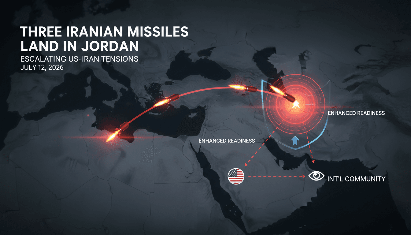Map showing the trajectory of Iranian missiles landing in Jordan