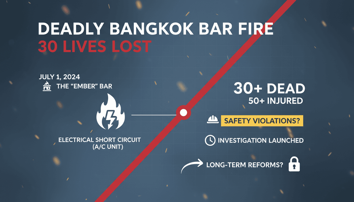 Emergency responders at the scene of the Bangkok music bar fire