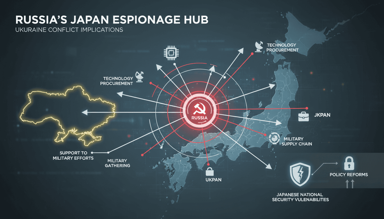 Map highlighting Russia's espionage activities in Japan amid the Ukraine conflict.