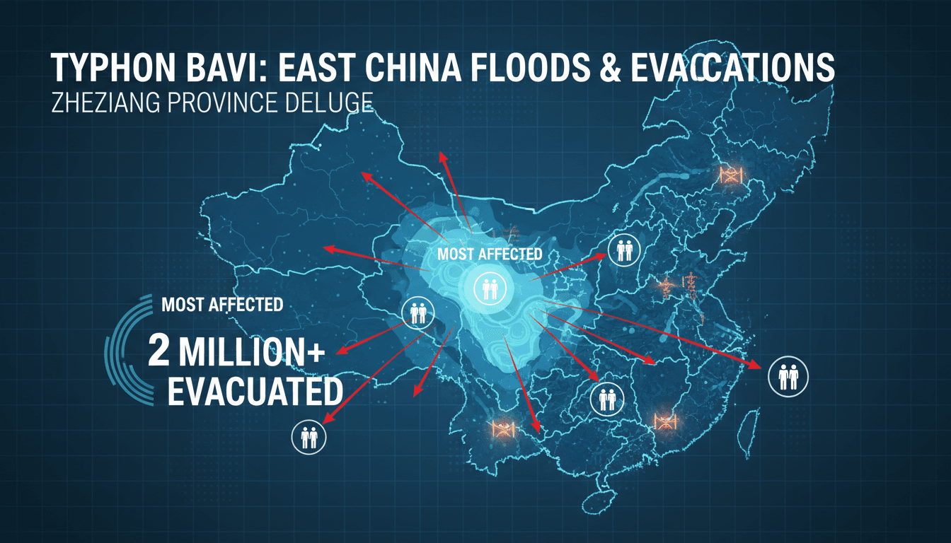 Aerial view of flooding caused by Typhoon Bavi in eastern China