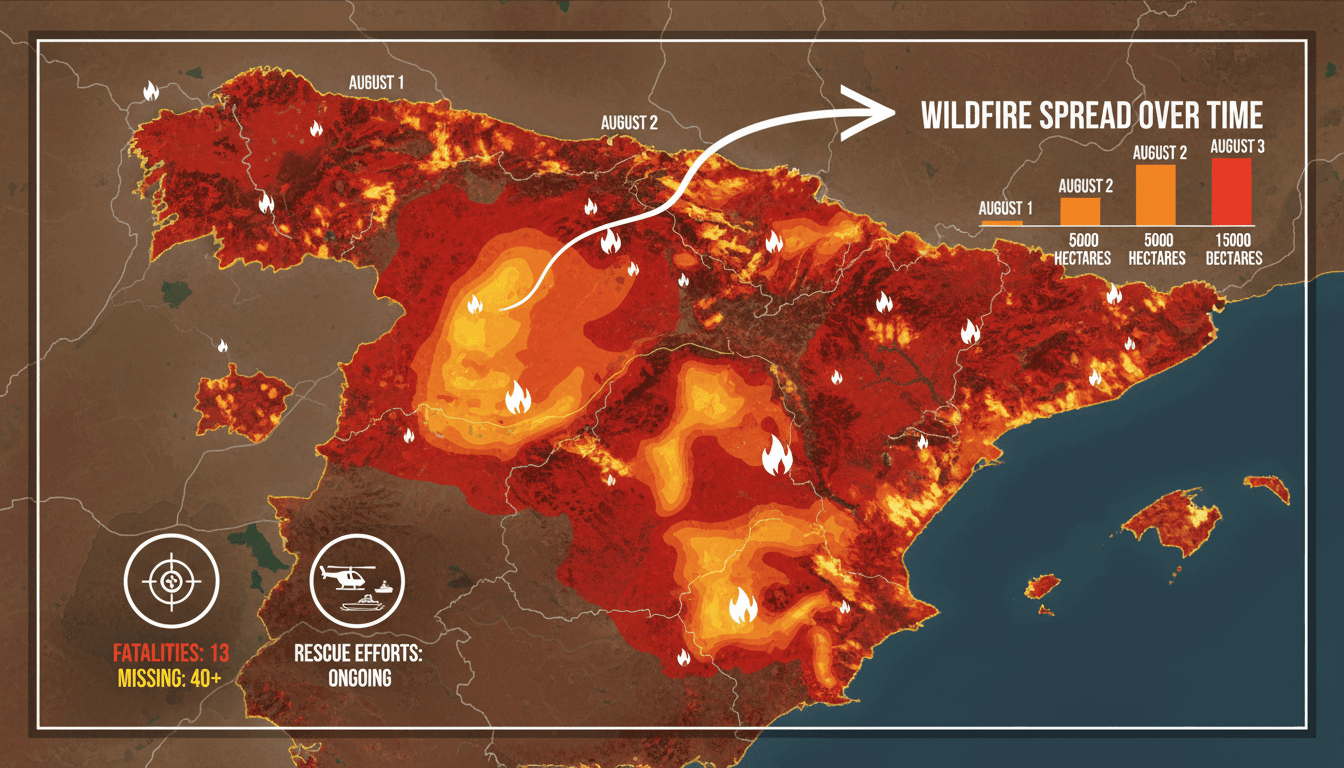 Aerial view of wildfires burning in southern Spain's Almería region.