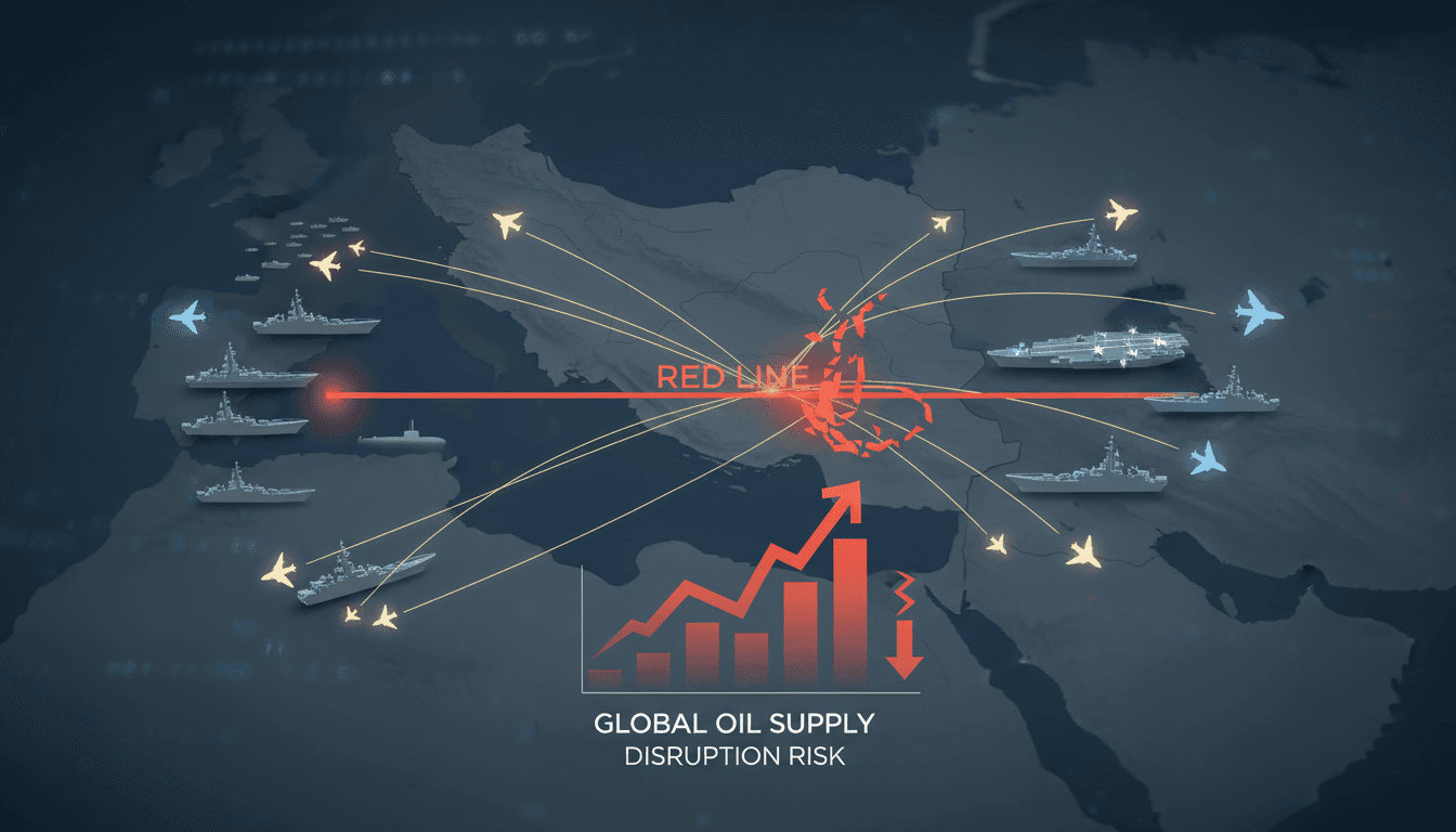 Map of the Strait of Hormuz highlighting military tensions and shipping routes.