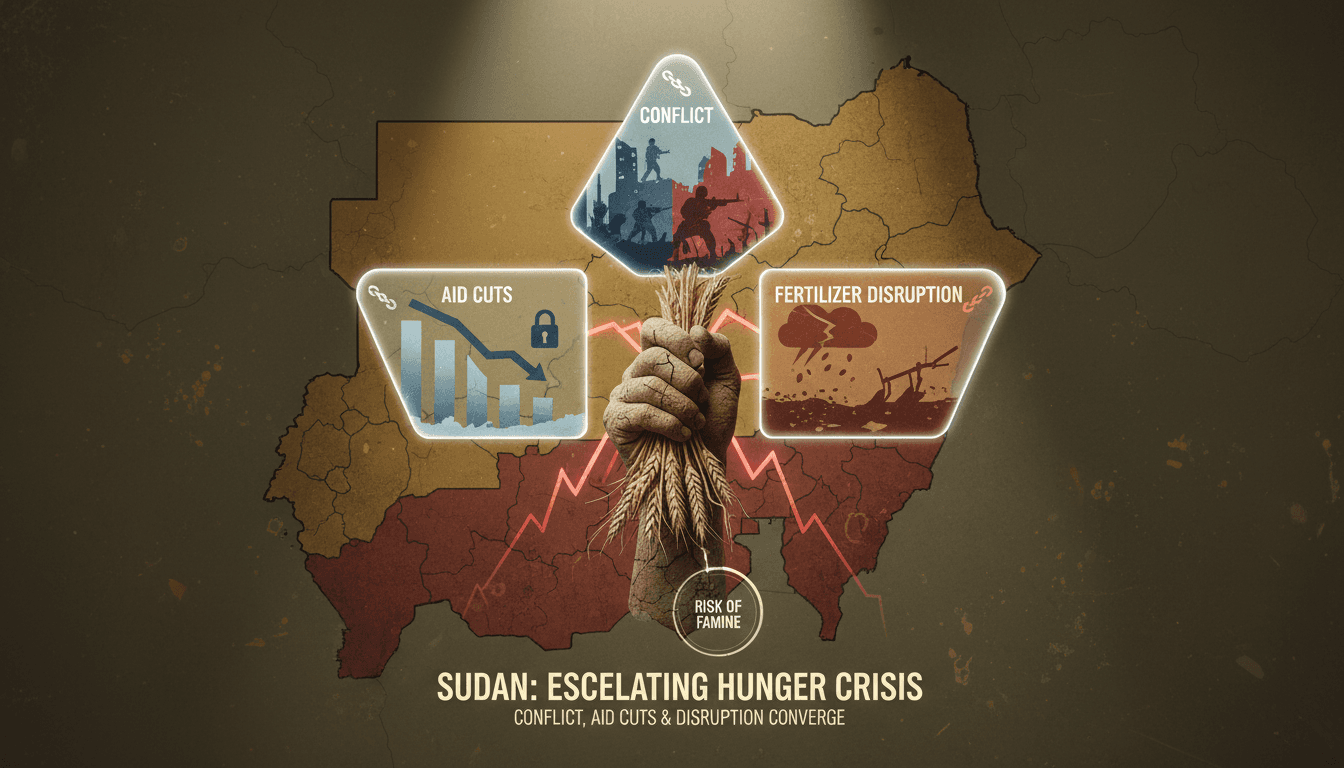A map highlighting the regions affected by the hunger crisis in Sudan.