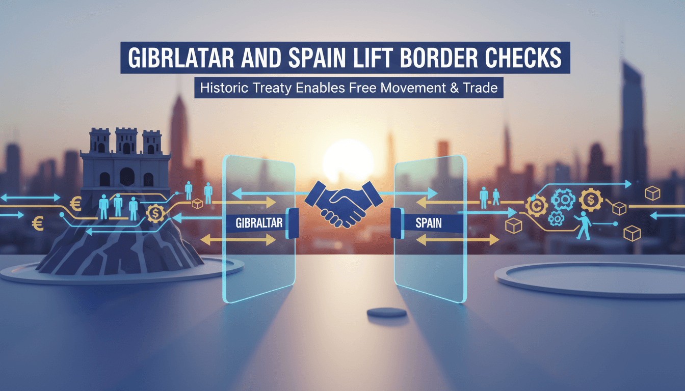 Celebratory crossing at the Gibraltar-Spain border after treaty signing