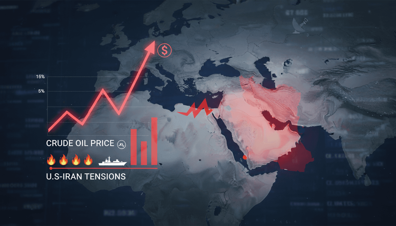 Oil prices rising due to geopolitical tensions between the U.S. and Iran.