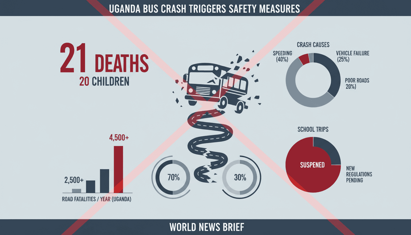 A somber image depicting the aftermath of the bus crash in Uganda.