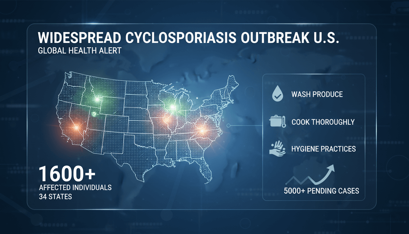 Infographic showing the spread of cyclosporiasis in the U.S.