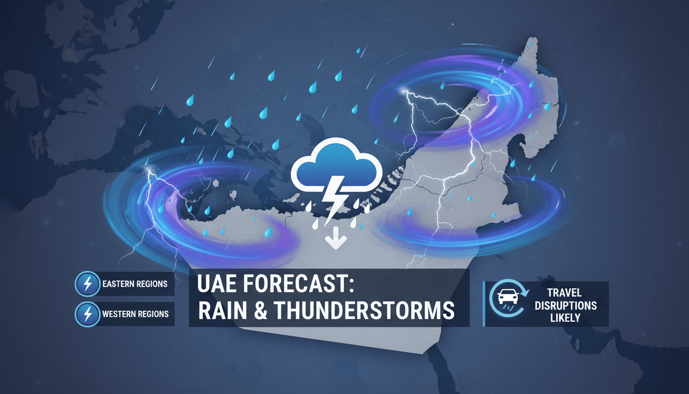 Rain clouds over the UAE with lightning in the background