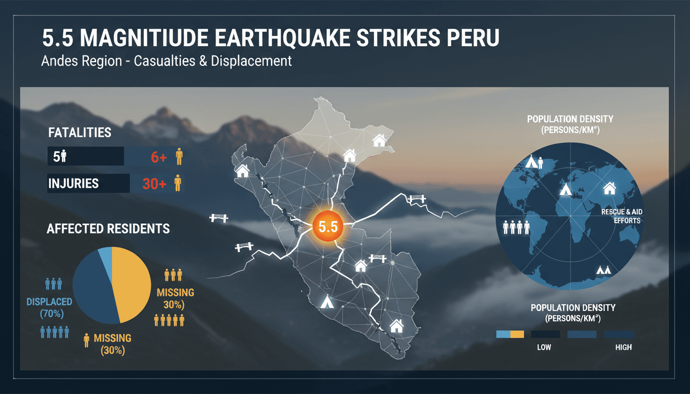 Rescue operations underway following a 5.5 magnitude earthquake in Peru's Andes region.